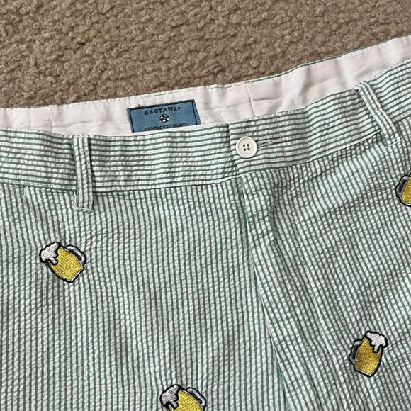 Castaway Nantucket Island Men's Seersucker Beer Mug Chino Shorts Green Size 44 - Picture 2 of 6